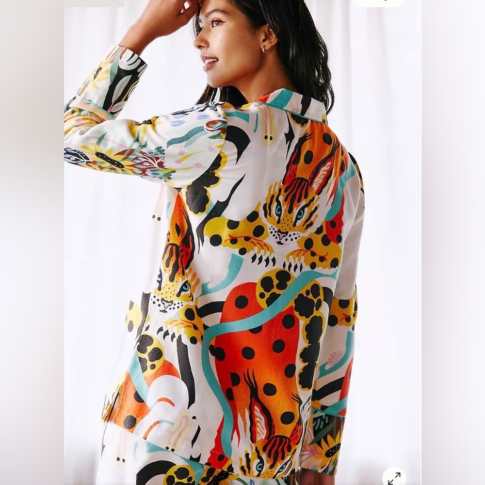 Marcos Navarro for Anthropologie Flannel Sleep Top Colorful Animal Print small - Picture 10 of 11